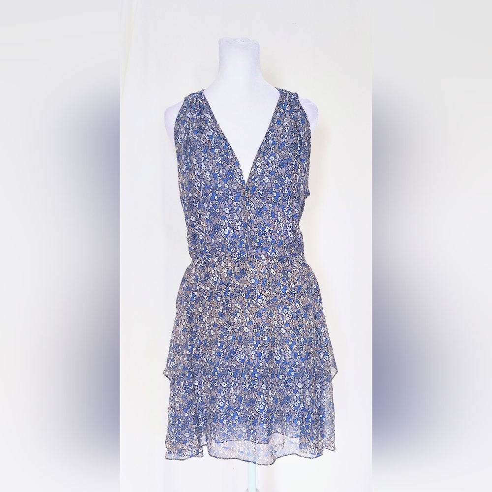 Derek Lam 10 Crosby Silk Tiered Blue Floral Dress Size 6